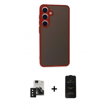 MARSİLYAN™- Galaxy S24 Kılıf Ahenk Çizgi Serisi - Siyah 6D Antistatik Mat Seramik Hayalet Nano Ekran Koruyucu + PVD Metal Kamera Lens - SH