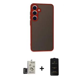 MARSİLYAN™- Galaxy S24 Kılıf Ahenk Çizgi Serisi - Siyah 6D Antistatik Mat Seramik Hayalet Nano Ekran Koruyucu + Bilvis Titan Kamera Lens - DNMR