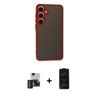 MARSİLYAN™- Galaxy S24 Kılıf Ahenk Çizgi Serisi - Siyah 6D Antistatik Mat Seramik Hayalet Nano Ekran Koruyucu + PVD Metal Kamera Lens - DNMR
