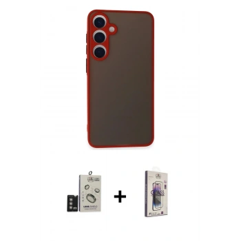 MARSİLYAN™- Galaxy S24 Kılıf Ahenk Çizgi Serisi - Siyah Bilvis 3D Cam Ekran Koruyucu + Bilvis Titan Kamera Lens - DNMR