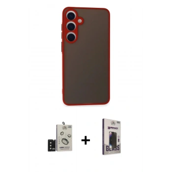 MARSİLYAN™- Galaxy S24 Kılıf Ahenk Çizgi Serisi - Siyah Bilvis Hayalet Cam Ekran Koruyucu + Bilvis Titan Kamera Lens - SH
