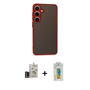 MARSİLYAN™- Galaxy S24 Kılıf Ahenk Çizgi Serisi - Siyah Polymer Nano Ekran Koruyucu + Bilvis Titan Kamera Lens - GD