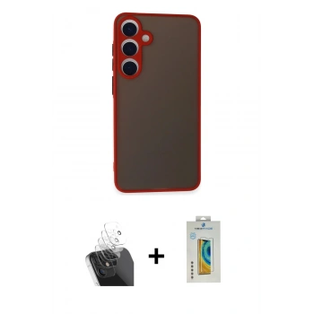 MARSİLYAN™- Galaxy S24 Kılıf Ahenk Çizgi Serisi - Siyah Polymer Nano Ekran Koruyucu + Kamera Lens Koruma Cam - SF
