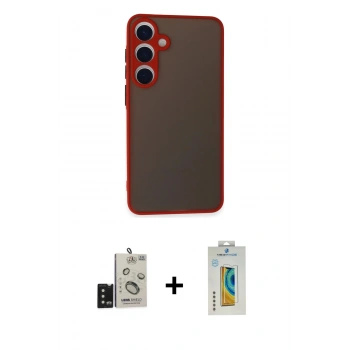 MARSİLYAN™- Galaxy S24 Kılıf Ahenk Çizgi Serisi - Siyah Polymer Nano Ekran Koruyucu + Bilvis Titan Kamera Lens - SH