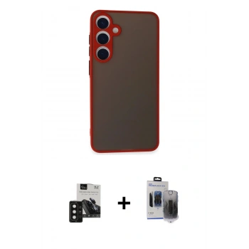 MARSİLYAN™- Galaxy S24 Kılıf Ahenk Çizgi Serisi - Siyah Vanessa Magic Hayalet Cam + PVD Metal Kamera Lens - SH