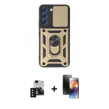 MARSİLYAN™- Galaxy S24 Kılıf Ahenk Klasik - Siyah 3D Antistatik Mat Seramik Nano Ekran Koruyucu + PVD Metal Kamera Lens - SH