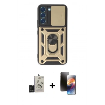 MARSİLYAN™- Galaxy S24 Kılıf Ahenk Klasik - Siyah 3D Antistatik Mat Seramik Nano Ekran Koruyucu + Bilvis Titan Kamera Lens - SH