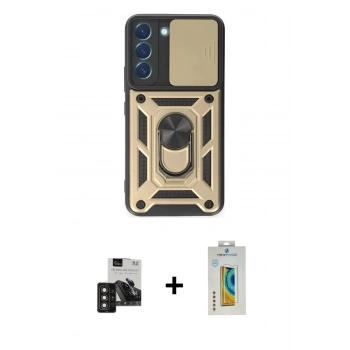 MARSİLYAN™- Galaxy S24 Kılıf Ahenk Klasik - Siyah Polymer Nano Ekran Koruyucu + PVD Metal Kamera Lens - DNMR
