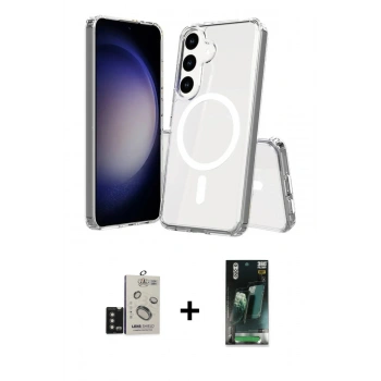 MARSİLYAN™- Galaxy S24 Kılıf Ahenk Yansıma Prime - Şeffaf 360 Full Body Arka Koruyucu + Bilvis Titan Kamera Lens - TMGI