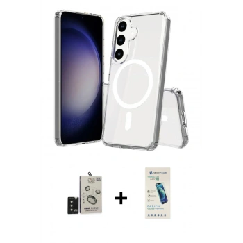 MARSİLYAN™- Galaxy S24 Kılıf Ahenk Yansıma Prime - Şeffaf Pasifik Cam Ekran Koruyucu + Bilvis Titan Kamera Lens - SH
