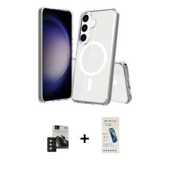 MARSİLYAN™- Galaxy S24 Kılıf Ahenk Yansıma Prime - Şeffaf Pasifik Cam Ekran Koruyucu + PVD Metal Kamera Lens - DNMR