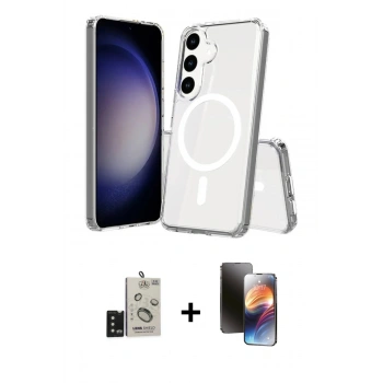 MARSİLYAN™- Galaxy S24 Kılıf Ahenk Yansıma Prime - Siyah 3D Antistatik Mat Seramik Nano Ekran Koruyucu + Bilvis Titan Kamera Lens - SH