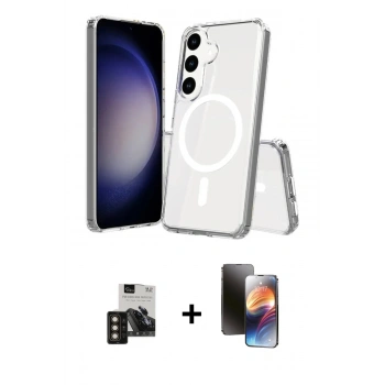 MARSİLYAN™- Galaxy S24 Kılıf Ahenk Yansıma Prime - Siyah 3D Antistatik Mat Seramik Nano Ekran Koruyucu + PVD Metal Kamera Lens - GD