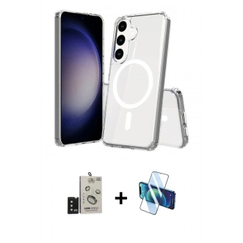 MARSİLYAN™- Galaxy S24 Kılıf Ahenk Yansıma Prime - Siyah 3D Antistatik Seramik Nano Ekran Koruyucu + Bilvis Titan Kamera Lens - SH