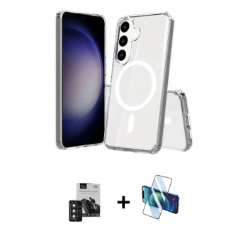 MARSİLYAN™- Galaxy S24 Kılıf Ahenk Yansıma Prime - Siyah 3D Antistatik Seramik Nano Ekran Koruyucu + PVD Metal Kamera Lens - DNMR