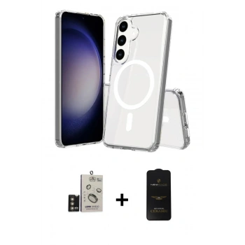 MARSİLYAN™- Galaxy S24 Kılıf Ahenk Yansıma Prime - Siyah 6D Antistatik Mat Seramik Hayalet Nano Ekran Koruyucu + Bilvis Titan Kamera Lens - GD
