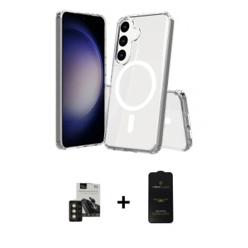 MARSİLYAN™- Galaxy S24 Kılıf Ahenk Yansıma Prime - Siyah 6D Antistatik Mat Seramik Hayalet Nano Ekran Koruyucu + PVD Metal Kamera Lens - GD