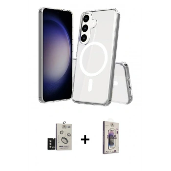 MARSİLYAN™- Galaxy S24 Kılıf Ahenk Yansıma Prime - Siyah Bilvis 3D Cam Ekran Koruyucu + Bilvis Titan Kamera Lens - TMGI