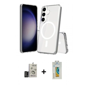 MARSİLYAN™- Galaxy S24 Kılıf Ahenk Yansıma Prime - Siyah Polymer Nano Ekran Koruyucu + Bilvis Titan Kamera Lens - DNMR