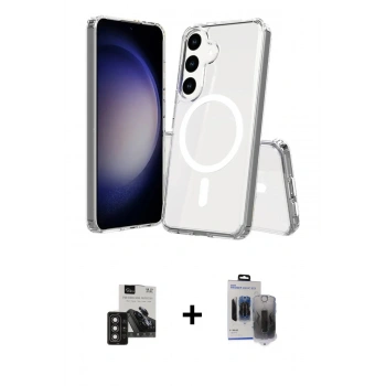 MARSİLYAN™- Galaxy S24 Kılıf Ahenk Yansıma Prime - Siyah Vanessa Magic Hayalet Cam + PVD Metal Kamera Lens - DNMR