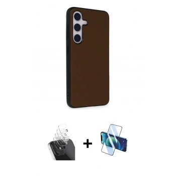 MARSİLYAN™- Galaxy S24 Kılıf Akış Asil Koleksiyonu - Siyah 3D Antistatik Cam Ekran Koruyucu + Kamera Lens Koruma Cam - SF