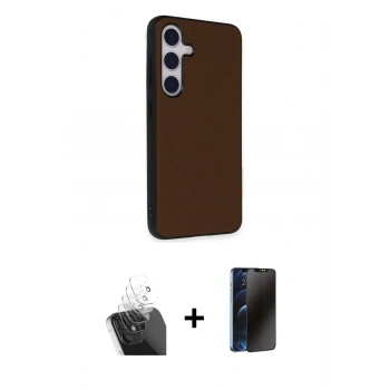 MARSİLYAN™- Galaxy S24 Kılıf Akış Asil Koleksiyonu - Siyah 3D Antistatik Hayalet Cam Ekran Koruyucu + Kamera Lens Koruma Cam - SF