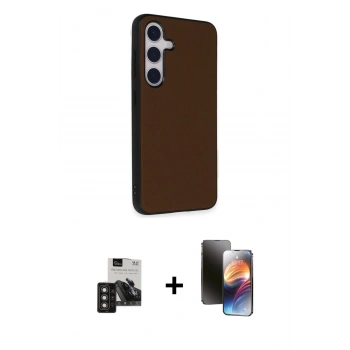 MARSİLYAN™- Galaxy S24 Kılıf Akış Asil Koleksiyonu - Siyah 3D Antistatik Mat Seramik Nano Ekran Koruyucu + PVD Metal Kamera Lens - TNGI