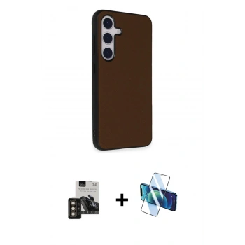 MARSİLYAN™- Galaxy S24 Kılıf Akış Asil Koleksiyonu - Siyah 3D Antistatik Seramik Nano Ekran Koruyucu + PVD Metal Kamera Lens - GD