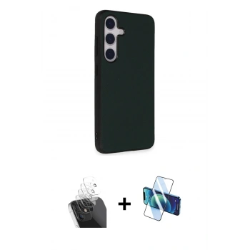 MARSİLYAN™- Galaxy S24 Kılıf Akış Asil Koleksiyonu - Siyah 3D Antistatik Seramik Nano Ekran Koruyucu + Kamera Lens Koruma Cam - SF