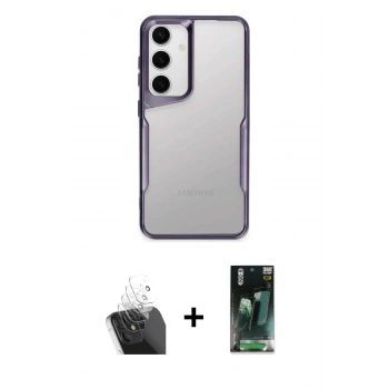 MARSİLYAN™- Galaxy S24 Kılıf Akış Çizgi Koleksiyonu - Şeffaf 360 Full Body Arka Koruyucu + Kamera Lens Koruma Cam - SF