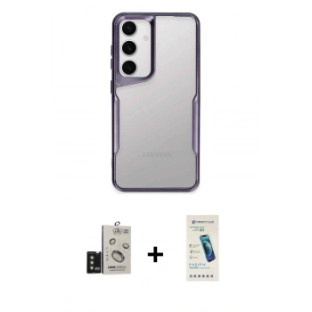 MARSİLYAN™- Galaxy S24 Kılıf Akış Çizgi Koleksiyonu - Şeffaf Pasifik Cam Ekran Koruyucu + Bilvis Titan Kamera Lens - TMGI