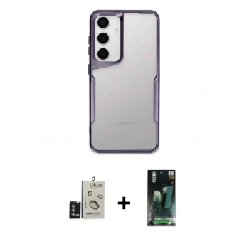 MARSİLYAN™- Galaxy S24 Kılıf Akış Çizgi Koleksiyonu - Siyah 360 Mat Full Body Arka Koruyucu + Bilvis Titan Kamera Lens - DNMR