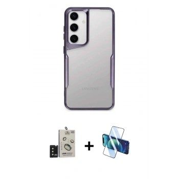 MARSİLYAN™- Galaxy S24 Kılıf Akış Çizgi Koleksiyonu - Siyah 3D Antistatik Cam Ekran Koruyucu + Bilvis Titan Kamera Lens - SH