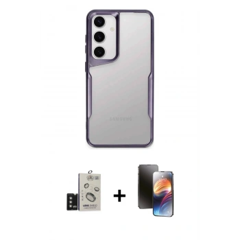 MARSİLYAN™- Galaxy S24 Kılıf Akış Çizgi Koleksiyonu - Siyah 3D Antistatik Mat Seramik Nano Ekran Koruyucu + Bilvis Titan Kamera Lens - TMGI