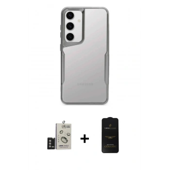 MARSİLYAN™- Galaxy S24 Kılıf Akış Çizgi Koleksiyonu - Siyah 6D Antistatik Mat Seramik Hayalet Nano Ekran Koruyucu + Bilvis Titan Kamera Lens - DNMR