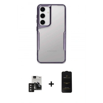 MARSİLYAN™- Galaxy S24 Kılıf Akış Çizgi Koleksiyonu - Siyah 6D Antistatik Mat Seramik Hayalet Nano Ekran Koruyucu + PVD Metal Kamera Lens - DNMR