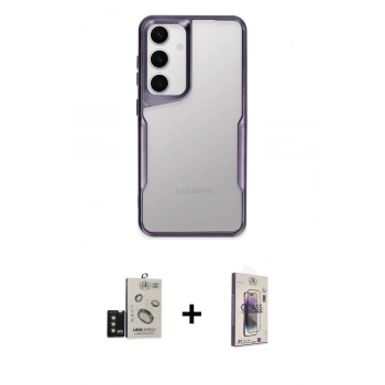 MARSİLYAN™- Galaxy S24 Kılıf Akış Çizgi Koleksiyonu - Siyah Bilvis 3D Cam Ekran Koruyucu + Bilvis Titan Kamera Lens - TMGI