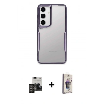 MARSİLYAN™- Galaxy S24 Kılıf Akış Çizgi Koleksiyonu - Siyah Bilvis 3D Cam Ekran Koruyucu + PVD Metal Kamera Lens - TNGI