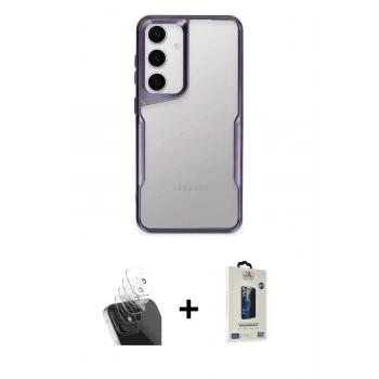 MARSİLYAN™- Galaxy S24 Kılıf Akış Çizgi Koleksiyonu - Siyah Bilvis Hayalet Cam Ekran Koruyucu + Kamera Lens Koruma Cam - SF