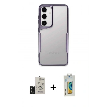 MARSİLYAN™- Galaxy S24 Kılıf Akış Çizgi Koleksiyonu - Siyah Polymer Nano Ekran Koruyucu + Bilvis Titan Kamera Lens - TMGI
