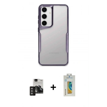 MARSİLYAN™- Galaxy S24 Kılıf Akış Çizgi Koleksiyonu - Siyah Polymer Nano Ekran Koruyucu + PVD Metal Kamera Lens - DNMR