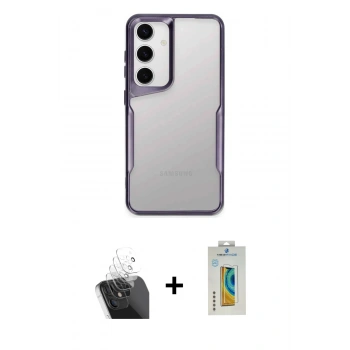 MARSİLYAN™- Galaxy S24 Kılıf Akış Çizgi Koleksiyonu - Siyah Polymer Nano Ekran Koruyucu + Kamera Lens Koruma Cam - SF