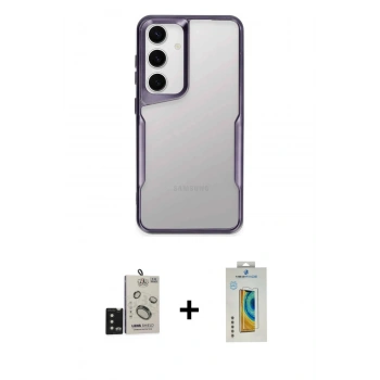 MARSİLYAN™- Galaxy S24 Kılıf Akış Çizgi Koleksiyonu - Siyah Polymer Nano Ekran Koruyucu + Bilvis Titan Kamera Lens - SH