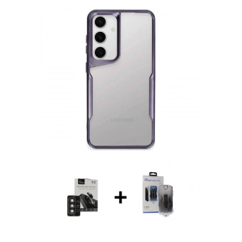 MARSİLYAN™- Galaxy S24 Kılıf Akış Çizgi Koleksiyonu - Siyah Vanessa Magic Hayalet Cam + PVD Metal Kamera Lens - DNMR