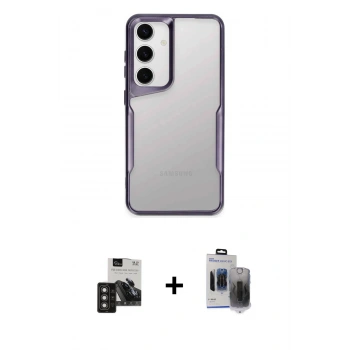MARSİLYAN™- Galaxy S24 Kılıf Akış Çizgi Koleksiyonu - Siyah Vanessa Magic Hayalet Cam + PVD Metal Kamera Lens - TNGI