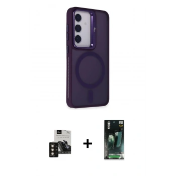 MARSİLYAN™- Galaxy S24 Kılıf Akış Form - Şeffaf 360 Full Body Arka Koruyucu + PVD Metal Kamera Lens - GD