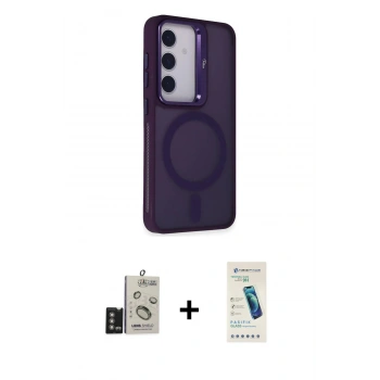 MARSİLYAN™- Galaxy S24 Kılıf Akış Form - Şeffaf Pasifik Cam Ekran Koruyucu + Bilvis Titan Kamera Lens - DNMR
