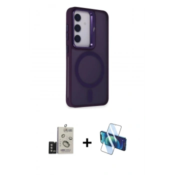 MARSİLYAN™- Galaxy S24 Kılıf Akış Form - Siyah 3D Antistatik Cam Ekran Koruyucu + Bilvis Titan Kamera Lens - DNMR