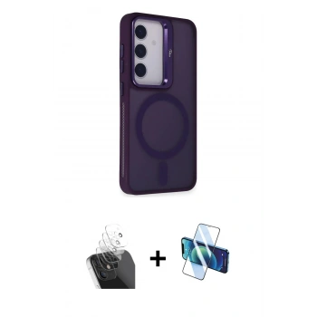 MARSİLYAN™- Galaxy S24 Kılıf Akış Form - Siyah 3D Antistatik Cam Ekran Koruyucu + Kamera Lens Koruma Cam - SF