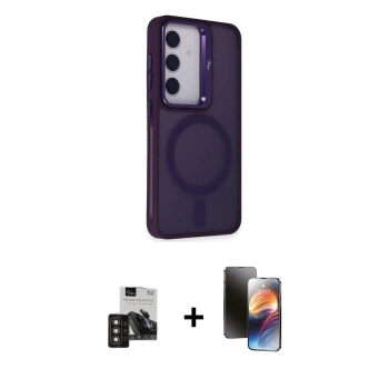 MARSİLYAN™- Galaxy S24 Kılıf Akış Form - Siyah 3D Antistatik Mat Seramik Nano Ekran Koruyucu + PVD Metal Kamera Lens - TNGI